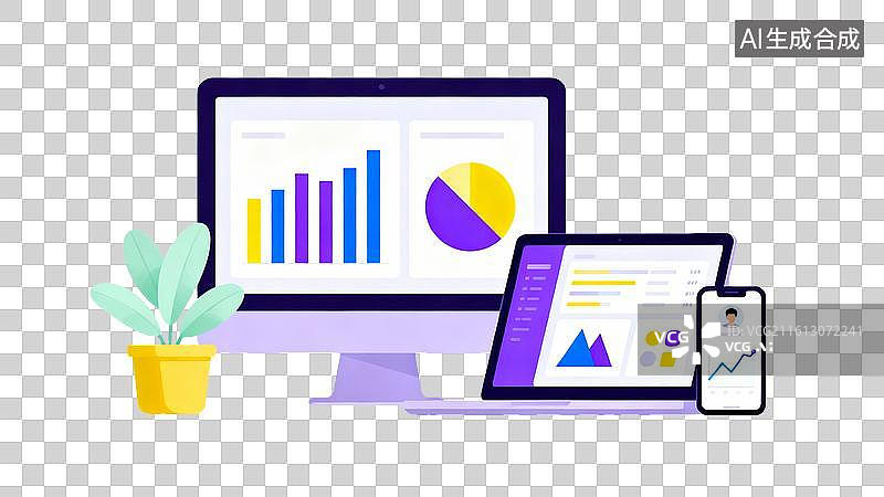 【AI数字艺术】电脑设备多彩风商务沟通场景图片素材