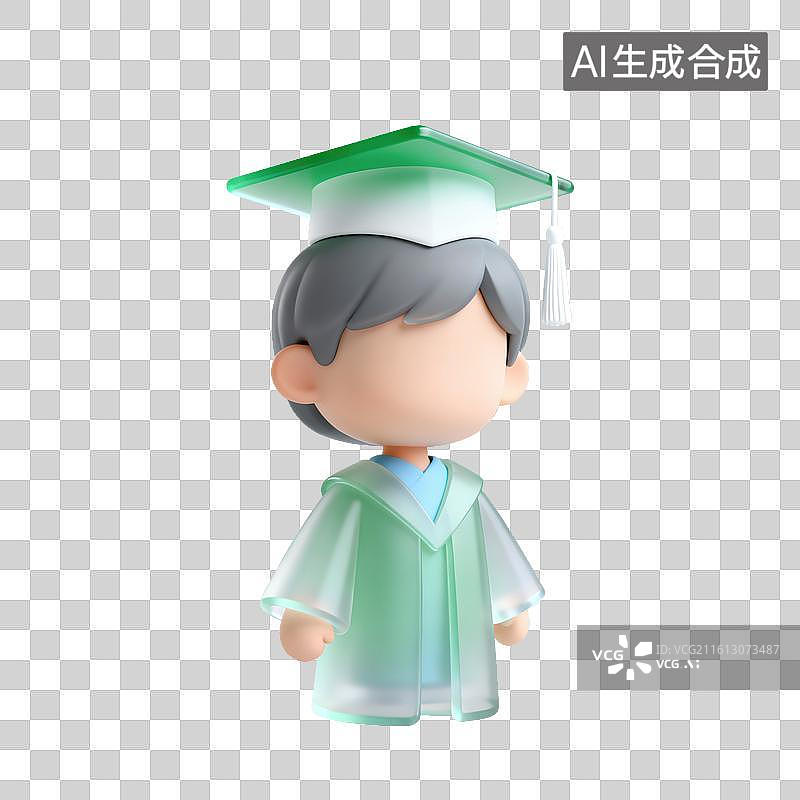 【AI数字艺术】3D磨砂玻璃材质教育主题戴学士帽穿学士服的毕业生学位授予元素图片素材