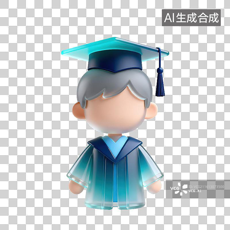 【AI数字艺术】3D磨砂玻璃材质教育主题戴学士帽穿学士服的毕业生学位授予元素图片素材