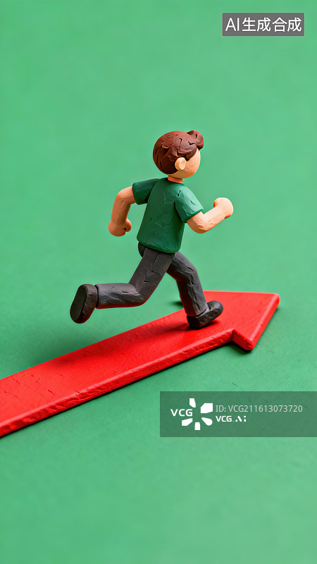 【AI数字艺术】小人奔跑在红色箭头上图片素材