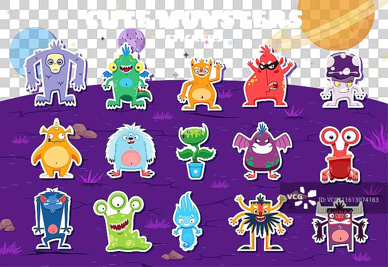 卡通怪物角色贴纸包图片素材
