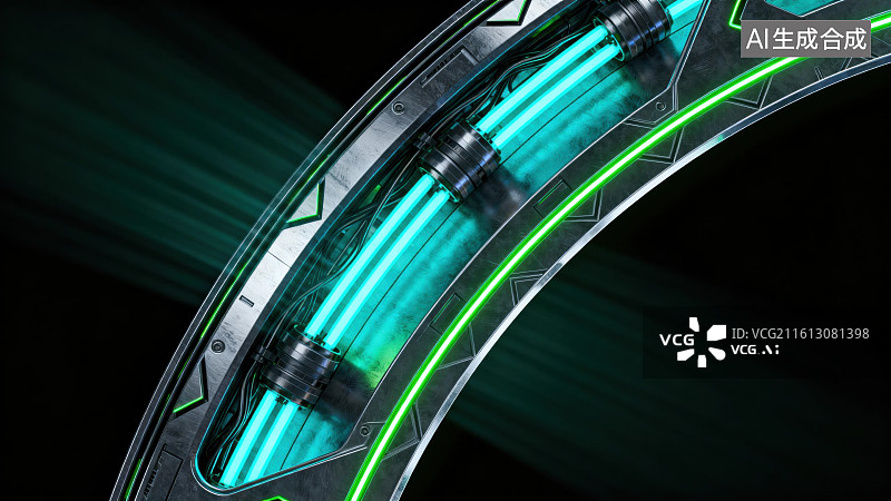 【AI数字艺术】发光管道的科技装置图片素材
