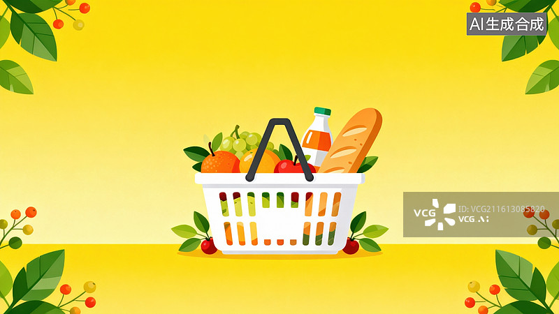 【AI数字艺术】购物篮装满新鲜蔬果图片素材