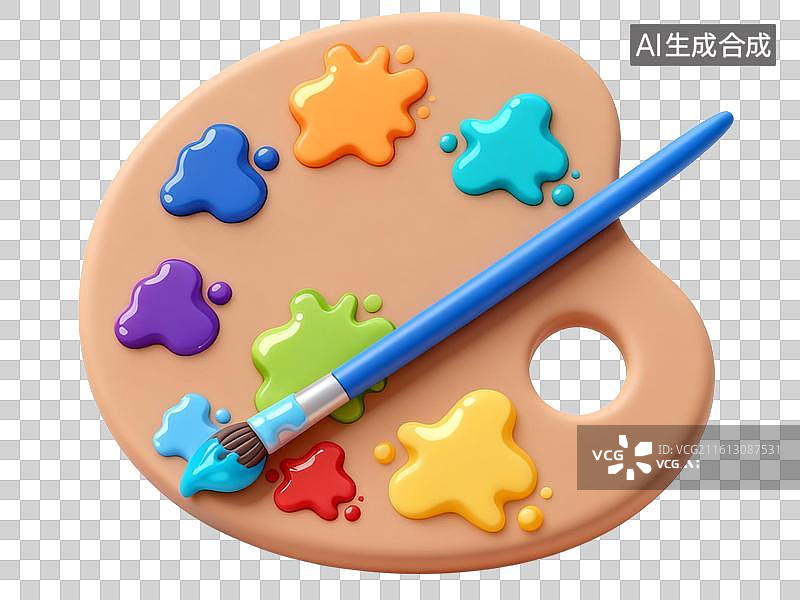 【AI数字艺术】3D调色盘画笔绘画工具元素图片素材