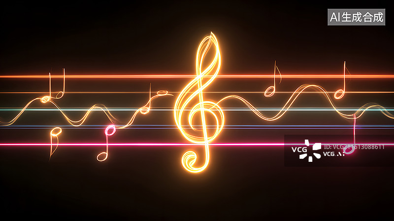 【AI数字艺术】发光五线谱图案图片素材