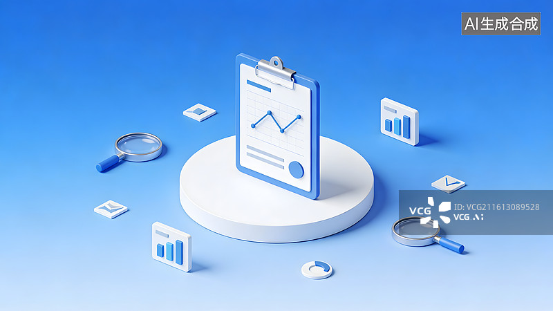 【AI数字艺术】数据分析图表与放大镜图片素材