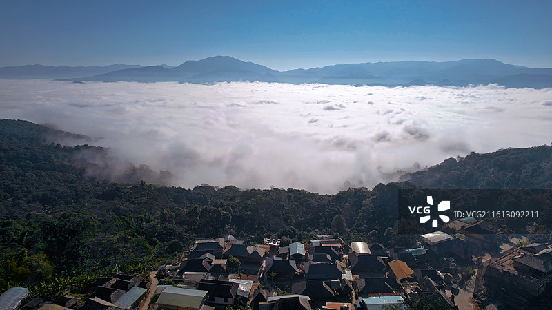 彩云之南•鸟瞰普洱景迈山云海 - 拍摄于云南普洱景迈山古茶林景区（拍摄设备：DJI AIR 2S）图片素材