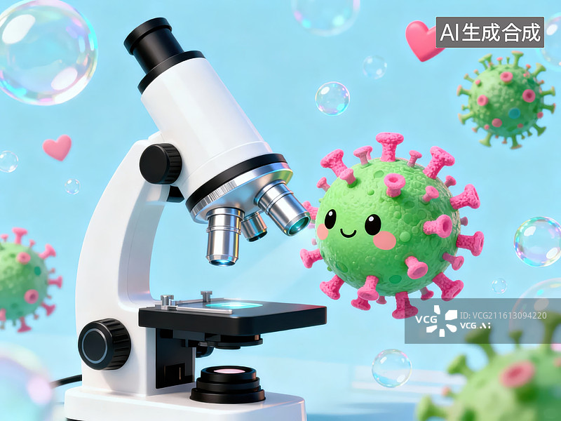 【AI数字艺术】显微镜下的可爱病毒图片素材