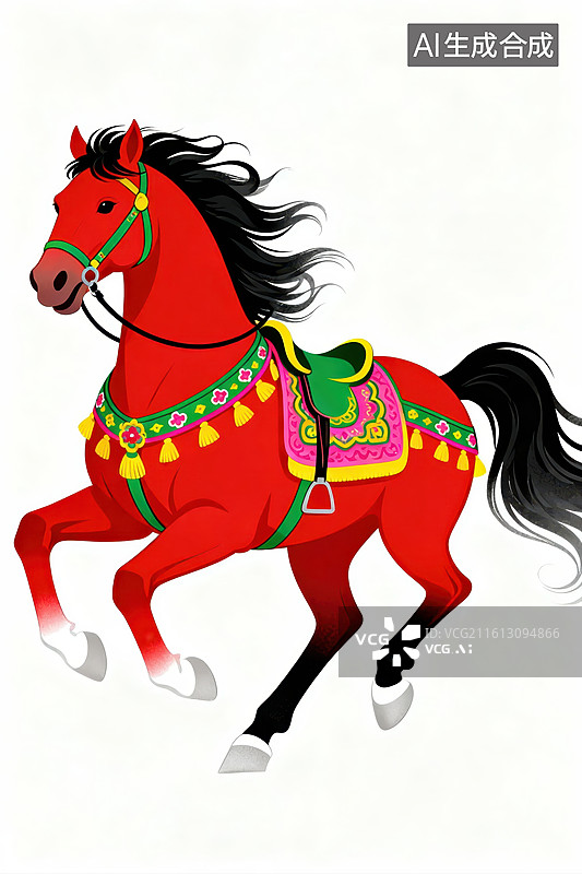 【AI数字艺术】红色骏马装饰奔跑图片素材