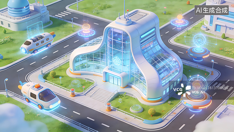 【AI数字艺术】未来科技感智能建筑图片素材