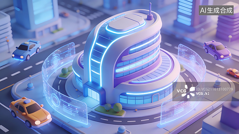 【AI数字艺术】未来科技感智能建筑图片素材