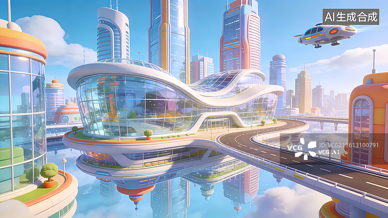 【AI数字艺术】未来科技感智能建筑图片素材
