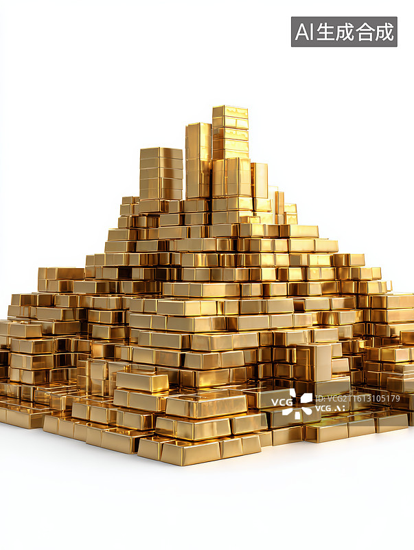 【AI数字艺术】由无数细小金块密集堆砌而成的宏大金字塔结构模型图片素材