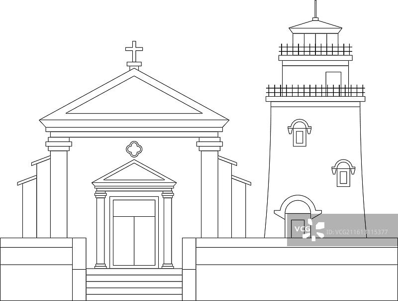 澳门东望洋炮台-澳门地标建筑矢量插画图片素材