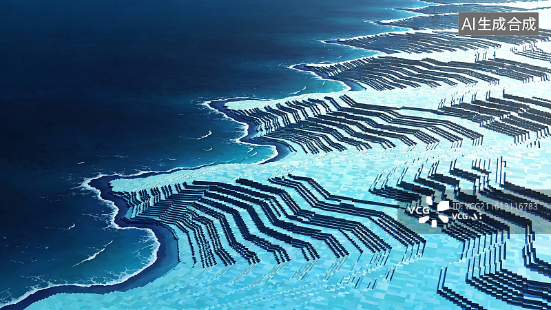 【AI数字艺术】冰川裂隙与海洋交汇图片素材