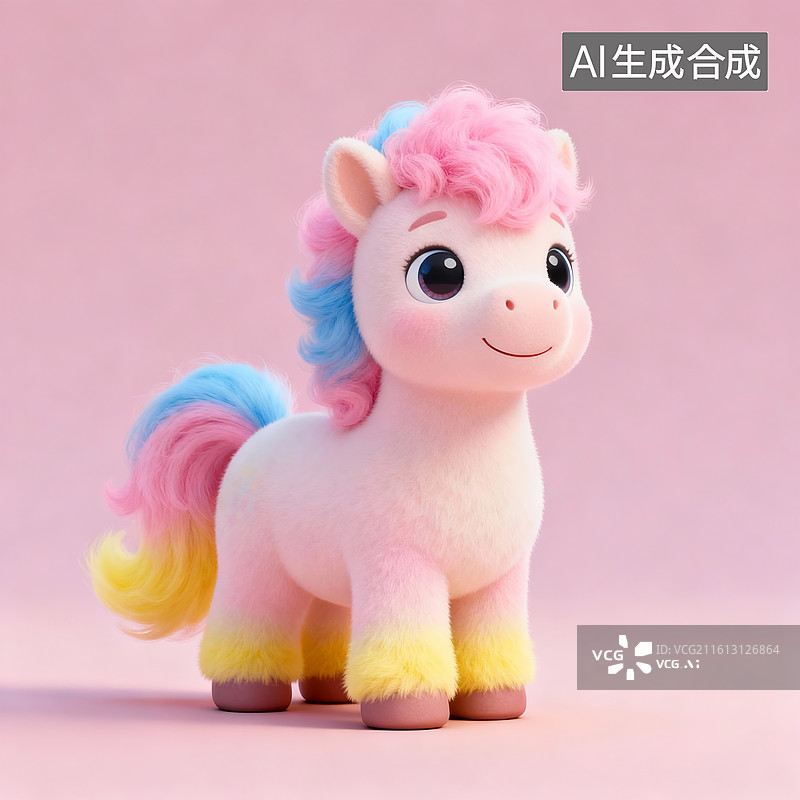 【AI数字艺术】3D渲染，可爱的的卡通小马，马年，马，马年春节促销，十二生肖图片素材