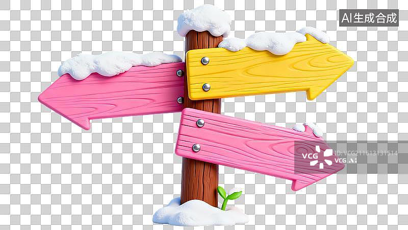 【AI数字艺术】彩色指示牌雪景风冬日指引场景图片素材