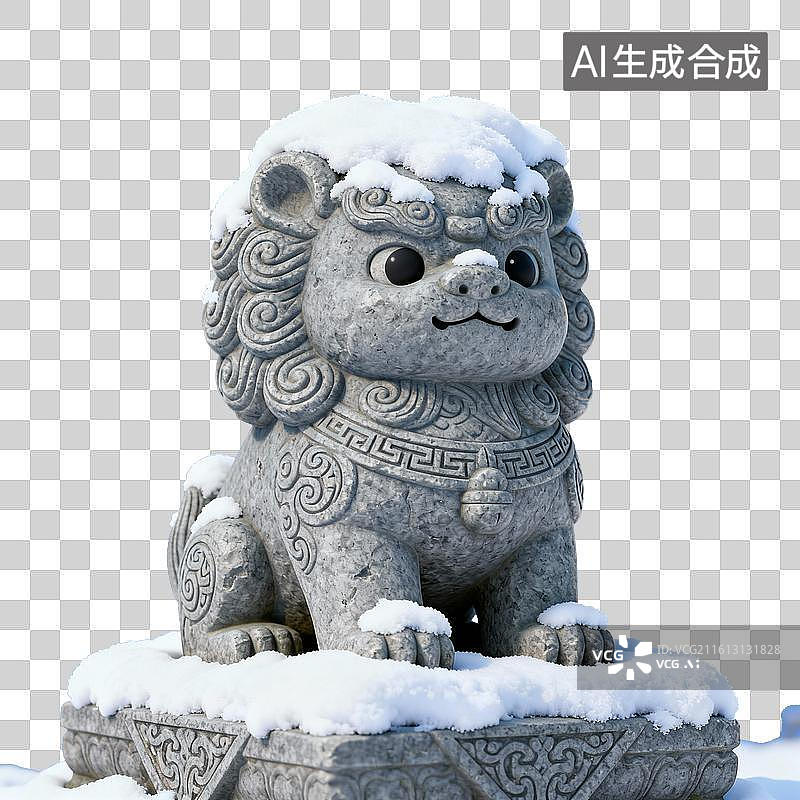 【AI数字艺术】石狮子雪景风中式装饰场景图片素材