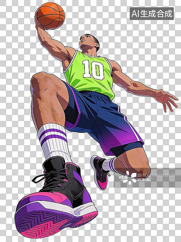 【AI数字艺术】动漫风篮球运动员上篮运动插画图片素材