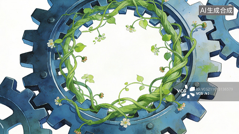 【AI数字艺术】齿轮与藤蔓交织的图案图片素材