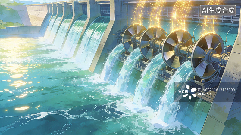 【AI数字艺术】水电站水轮机发电场景图片素材