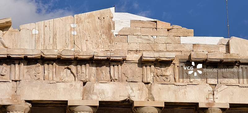 希腊雅典卫城（其中包括山门，帕特农神庙，伊瑞克提翁神庙，雅典娜胜利神庙）图片素材