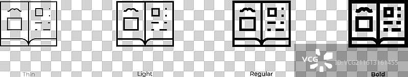 杂志图标，细体、亮体、常规和粗体样式图片素材