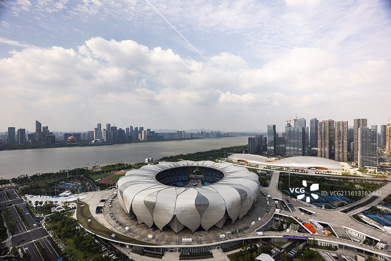 杭州奥体中心游泳馆钱江新城城市建筑图片素材