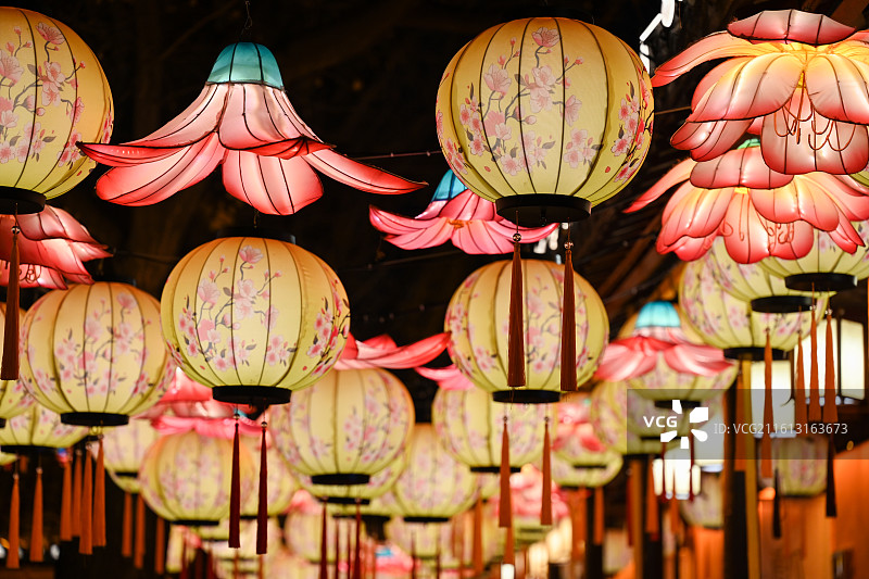 第40届南京秦淮灯会夫子庙大成殿展区璀璨亮灯，瑞兽献岁迎新春图片素材