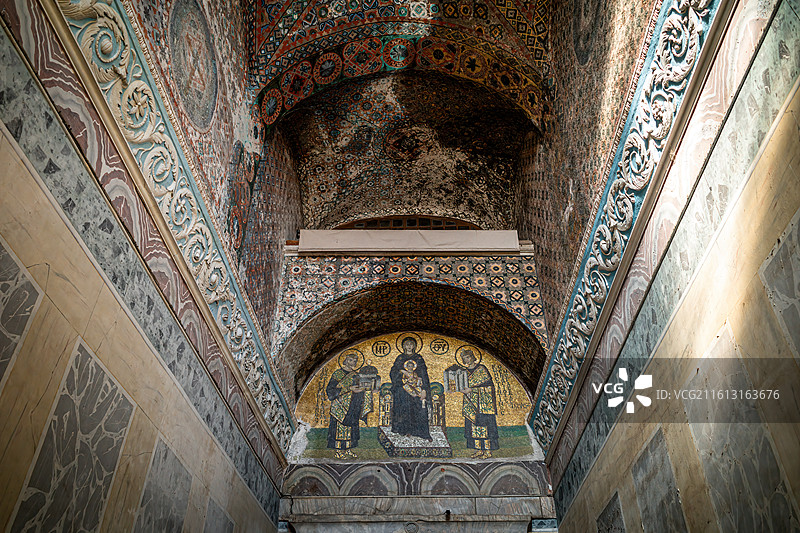 土耳其伊斯坦布尔-圣索菲亚大教堂穹顶壁画图片素材