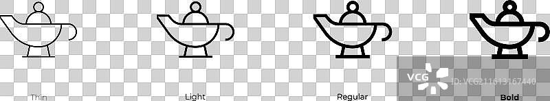 魔法灯图标，细线、常规和粗线风格图片素材