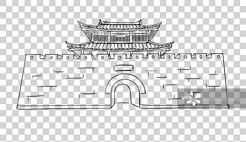 崖州古城海南三亚名胜景点旅游建筑水彩手绘插画元素图片素材