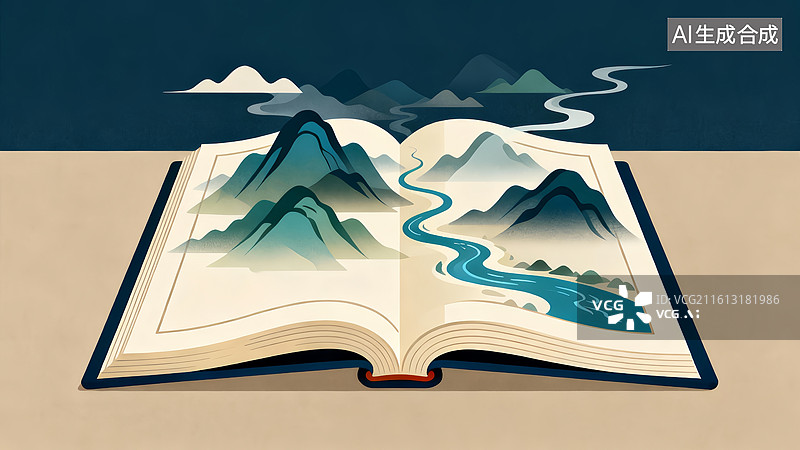 【AI数字艺术】一本展开的线装古籍图片素材