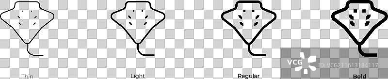 蝠鲼图标，细、浅、常规和粗体样式图片素材