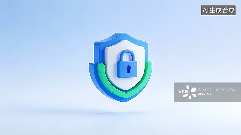 【AI数字艺术】蓝色盾牌锁图标网络安全象征图片素材