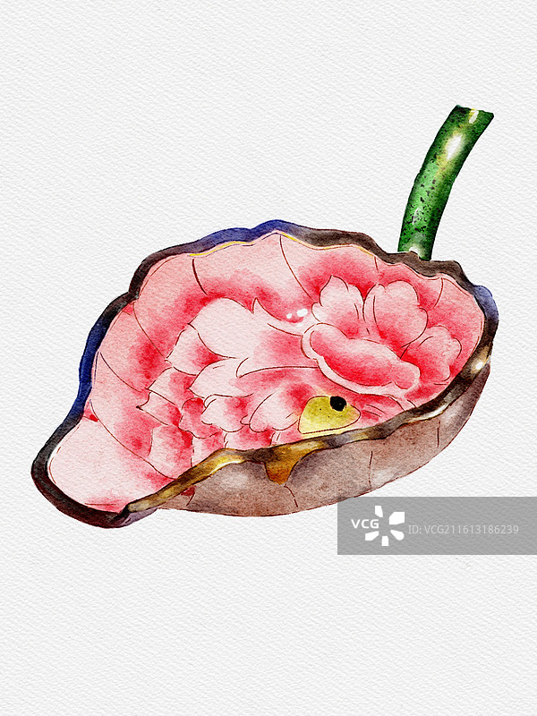 水彩手绘文物清乾隆碧筒杯图片素材