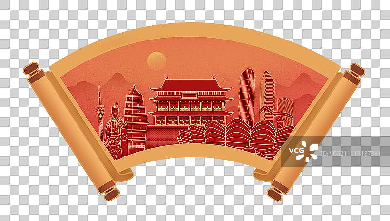 西安中国风画卷古典卷轴书卷手绘城市建筑图片素材