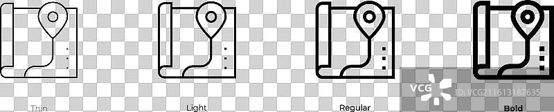 地图图标，细、浅、常规和粗体样式设计图片素材