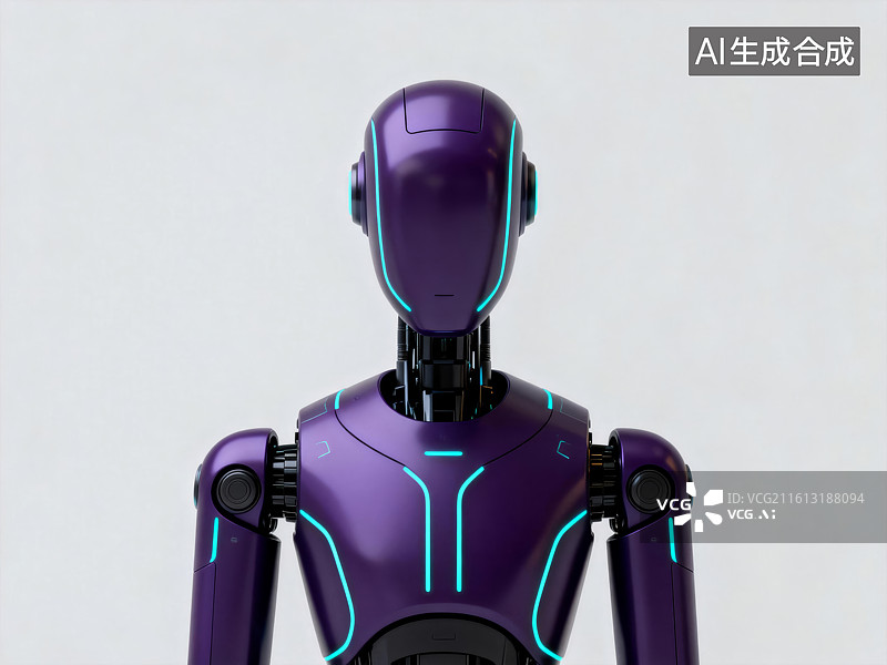 【AI数字艺术】紫色人形机器人与霓虹装饰图片素材