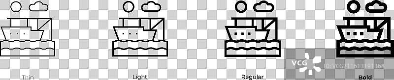 海洋垃圾图标，细、浅、常规和粗体图片素材