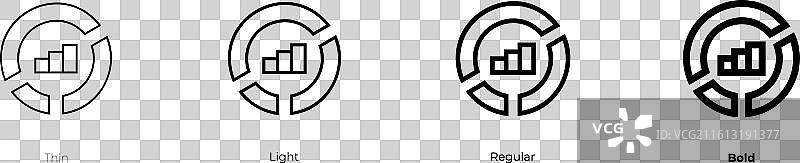 市场分析图标，细线、浅色、常规和粗体图片素材