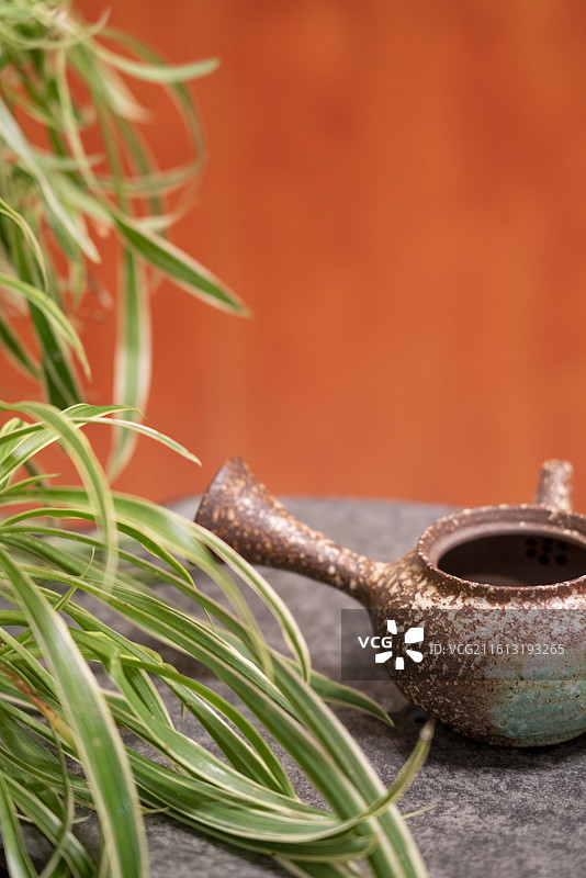 桌子上的茶具特写图片素材