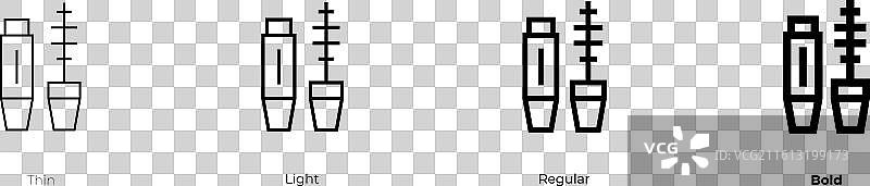 睫毛膏图标，细体、亮体、常规体和粗体样式图片素材