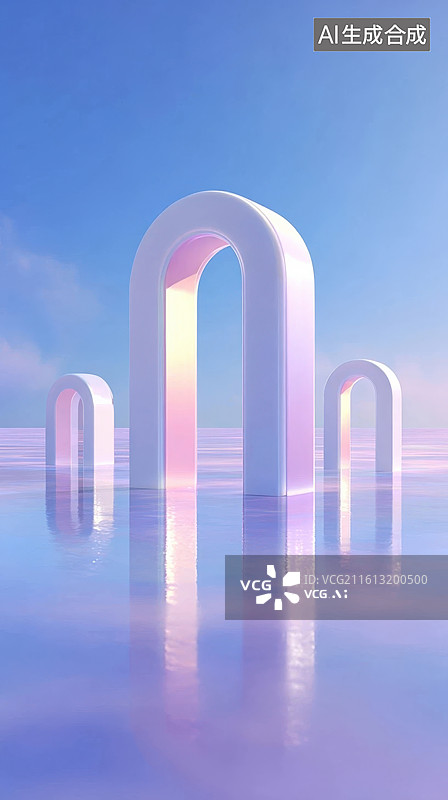 【AI数字艺术】梦幻拱门与天空图片素材