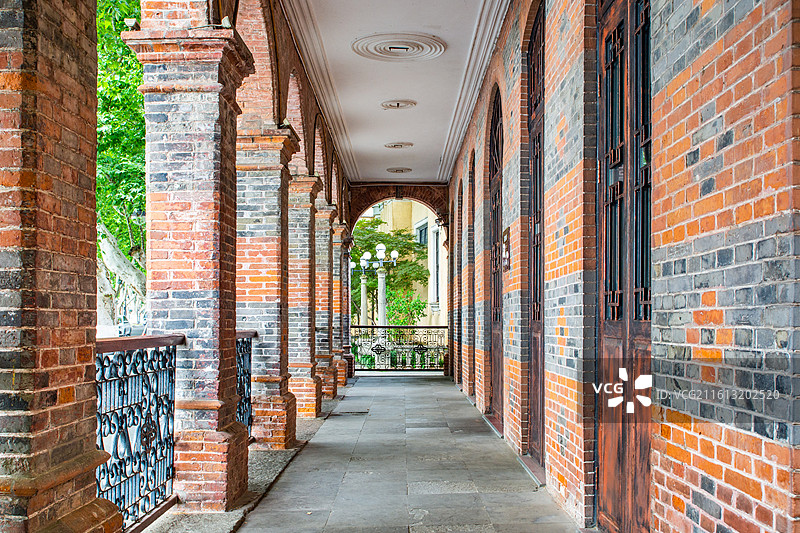 杭州 杭州国画院美术馆 抱青别墅 西洋建筑 北山街 明清历史建筑 砖房 民国风格 西湖畔 走廊 过道图片素材