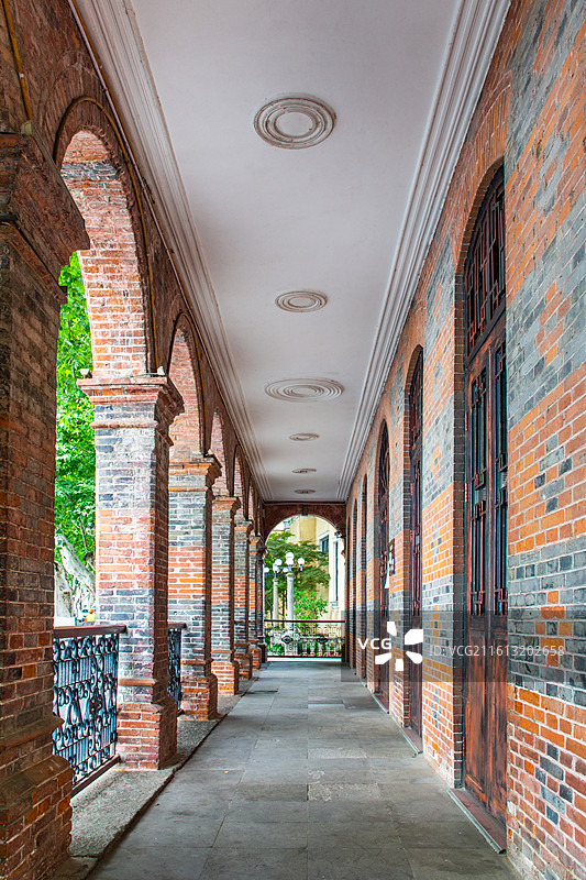 杭州 杭州国画院美术馆 抱青别墅 西洋建筑 北山街 明清历史建筑 砖房 民国风格 西湖畔 走廊 过道图片素材