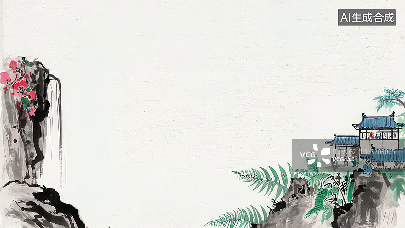 【AI数字艺术】水墨山水亭台花石图图片素材