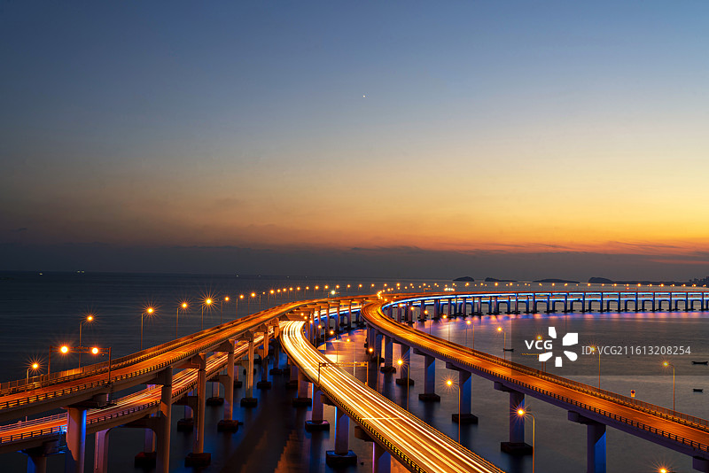 大连星海湾跨海大桥落日美景图片素材