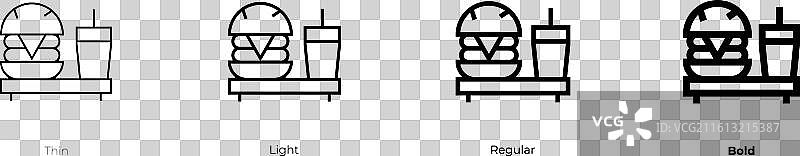 餐食图标，细体、亮体、常规和粗体样式图片素材