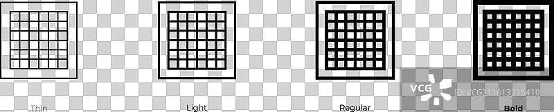 测量图标，细体、亮体、常规体和粗体样式图片素材